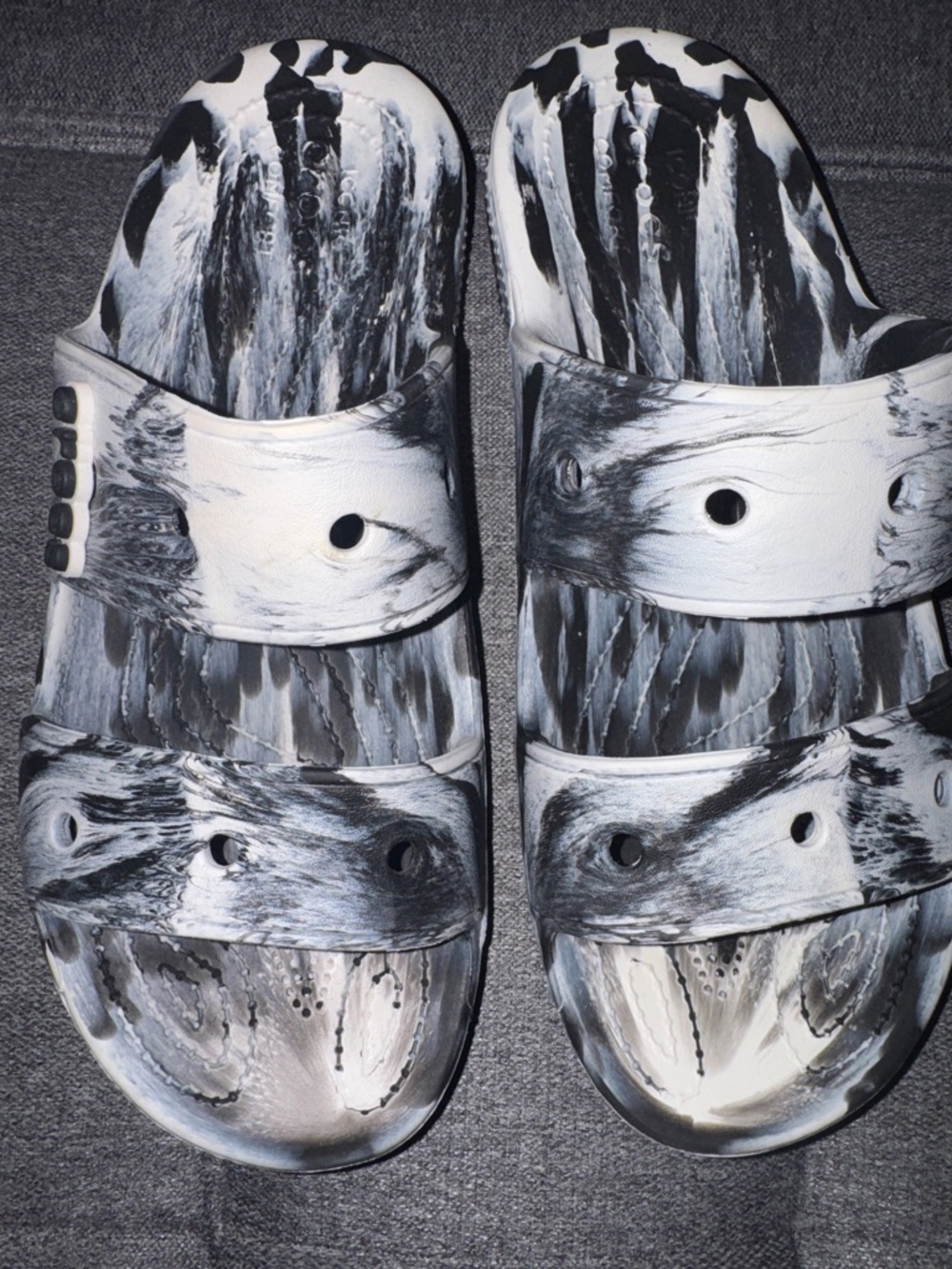 CROCS Black and White Marbled Slide Sandals